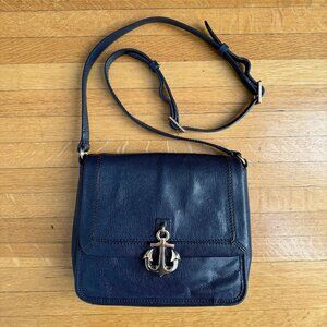 Juicy Couture Nautical Navy Blue Gold Anchor Charm 3 Compartment Shoulder Bag